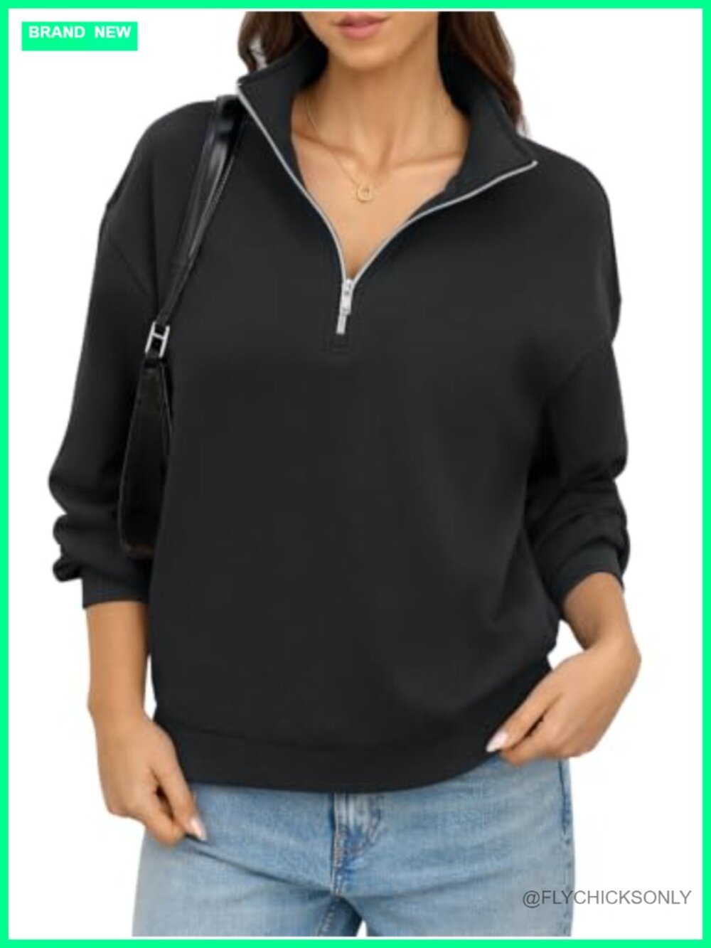 Womens Fleece Quarter Zip Sweatshirt Mock Neck Pullover Pockets